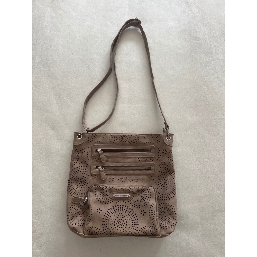 Stone Mountain USA Beige Laser Cut Perforated Crossbody Bag
